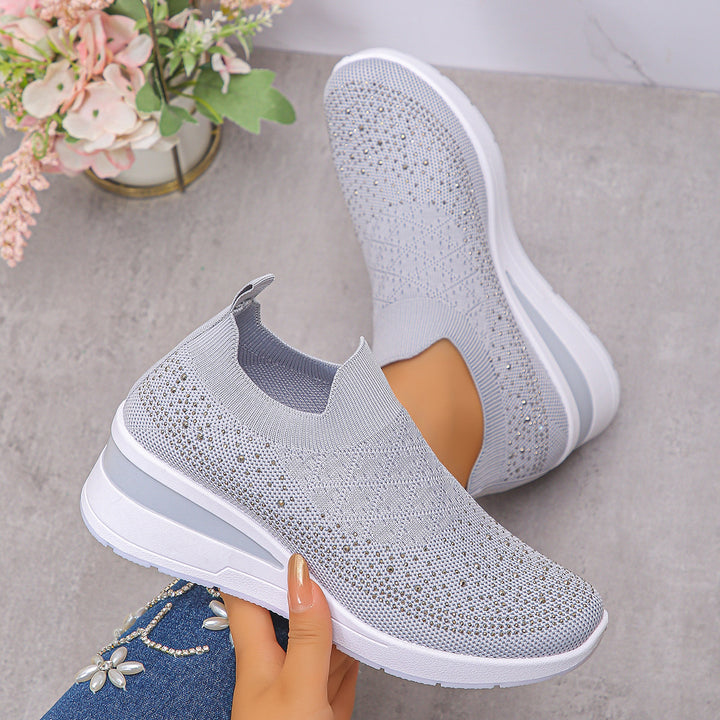 Women's Knit Slip-On Sneakers with Hidden Wedge and Glitter Application Mune Fashion