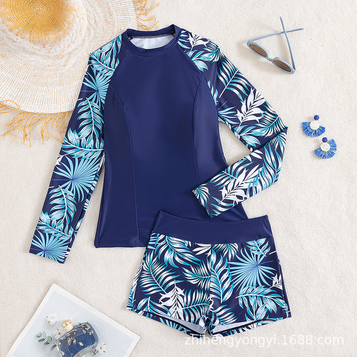 Women's Surf Suit with Long Sleeves and Stylish Plant Patterns Mune Fashion