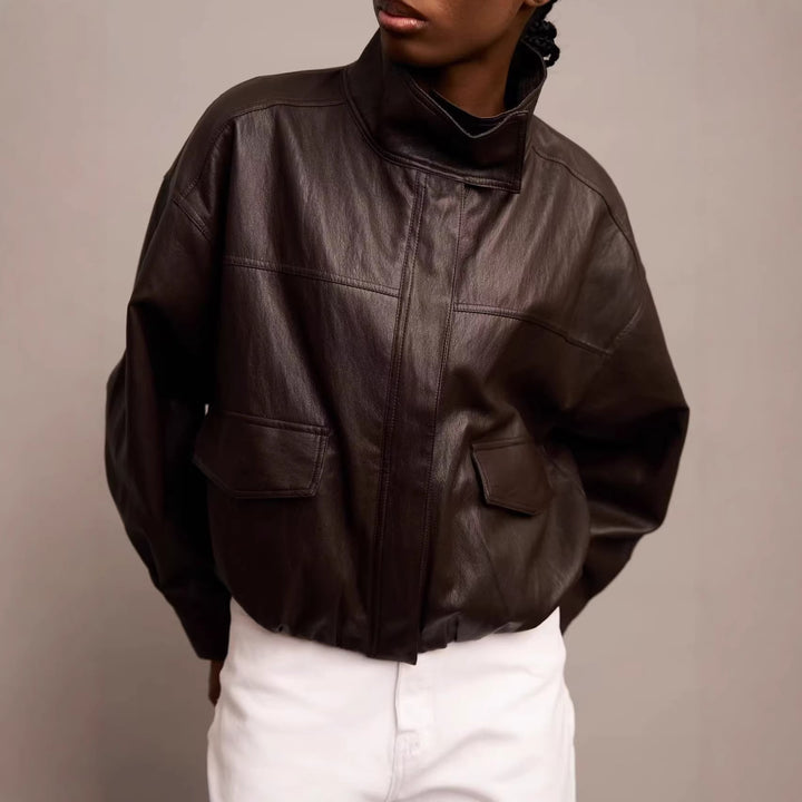Women's Stylish Leather Jacket in Avant-Garde Style
