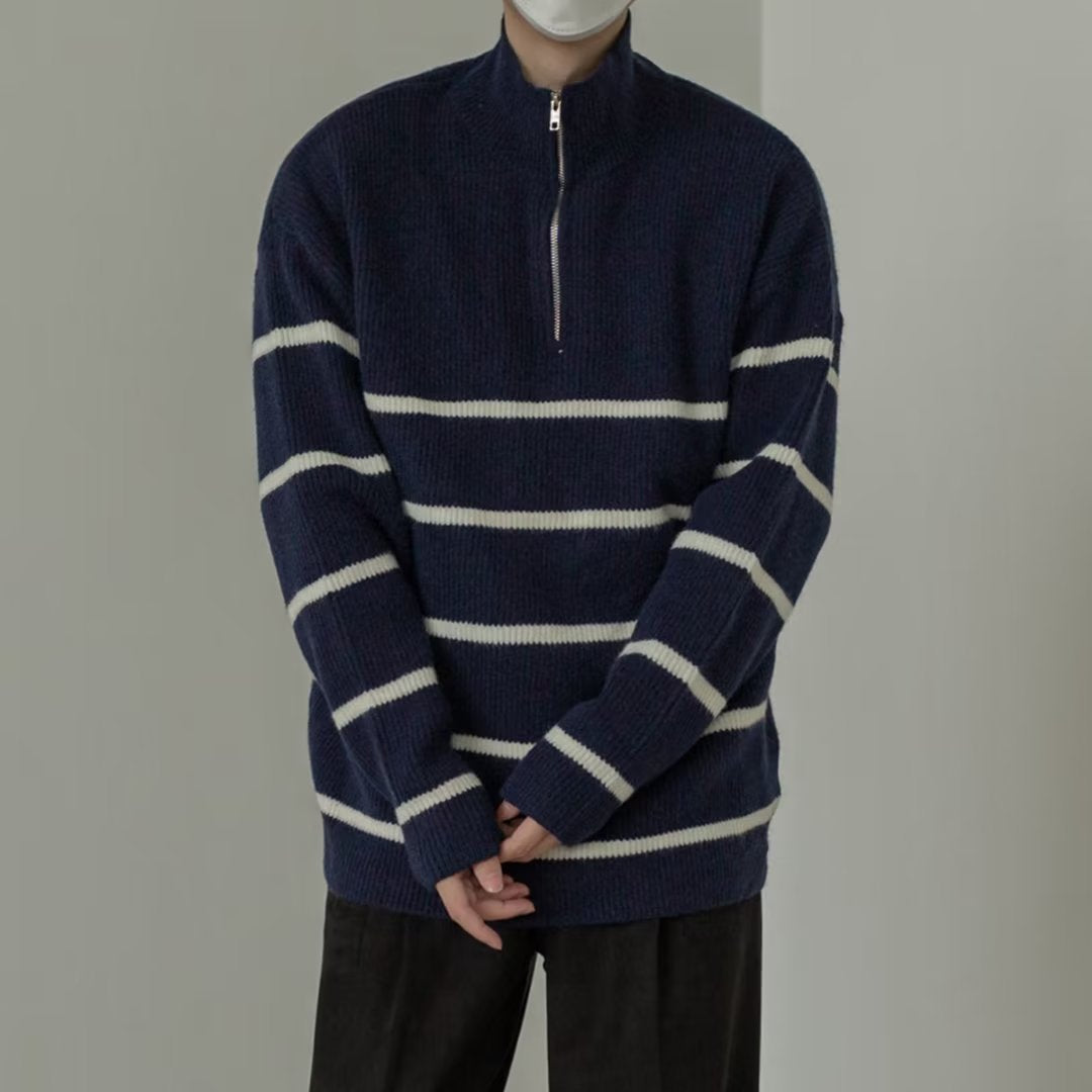 Men's Cozy Chunky Knit Sweater with Half-High Collar Mune Fashion