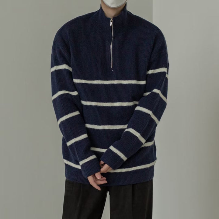 Men's Cozy Chunky Knit Sweater with Half-High Collar Mune Fashion