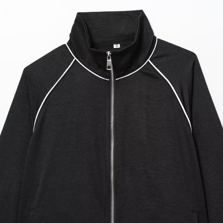 Women's Cropped Sportive Training Jacket with Stand-Up Collar and Contrast Piping Mune Fashion