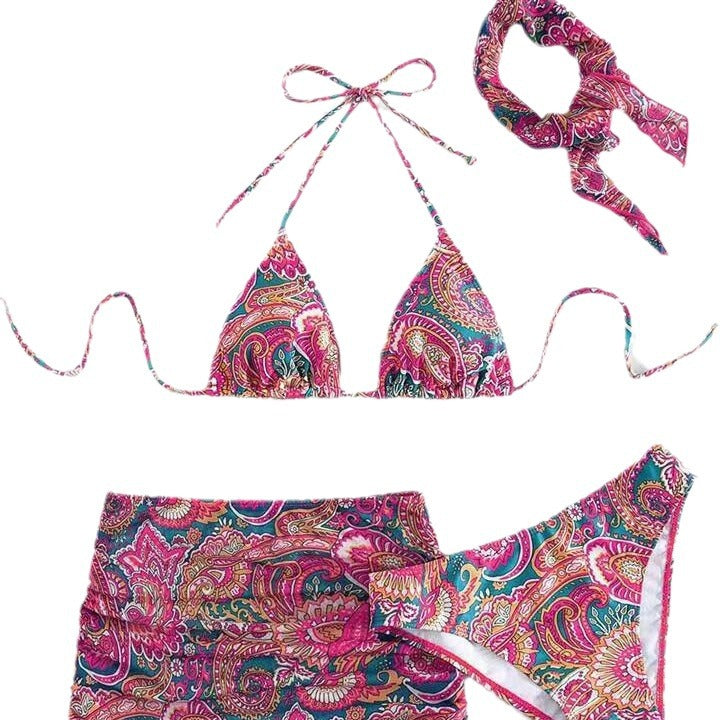 Women's Bikini Set with trendy paisley pattern and adjustable skirt Mune Fashion