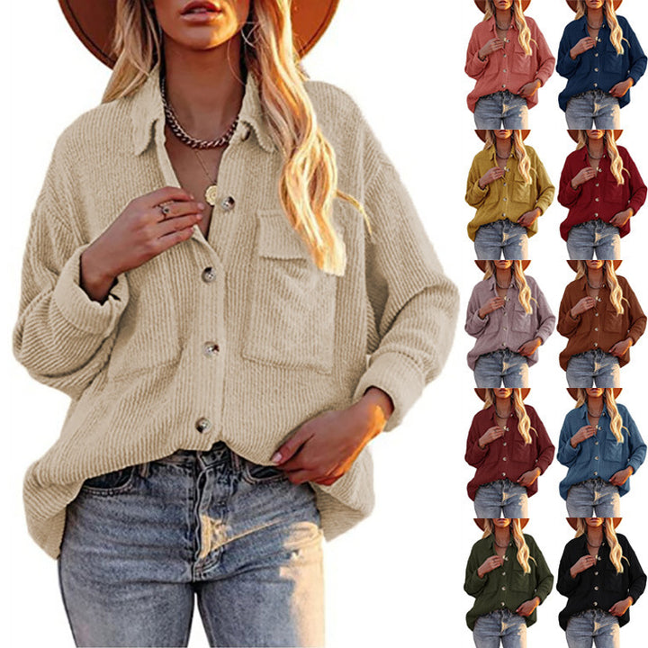 Women Oversized Fine Knit Shirt Jacket with Button Placket and Brusttaschen Mune Fashion