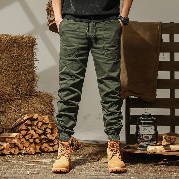 Men's Canvas Cargo Jogging Pants with Elastic Waistband and Cuffs Mune Fashion