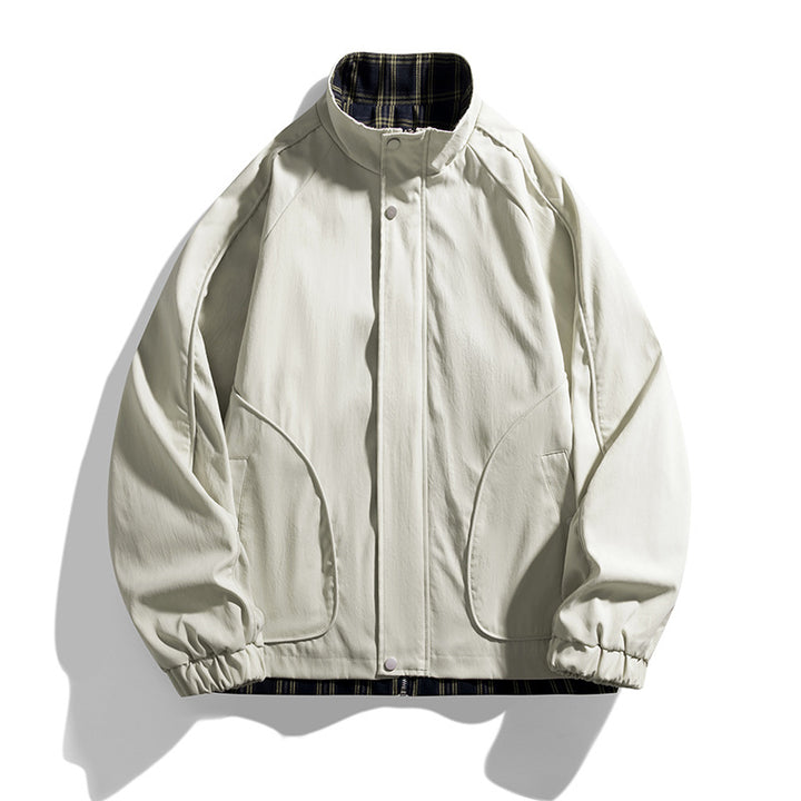Men's Lightweight Oversized Harrington Jacket with Checkered Lining, Raglan Sleeves and Elastic Cuffs Mune Fashion