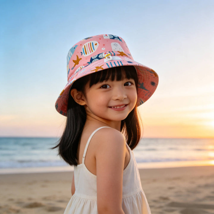 Unisex children's sun hat with reversible design, chin strap, and high UV protection Mune Fashion