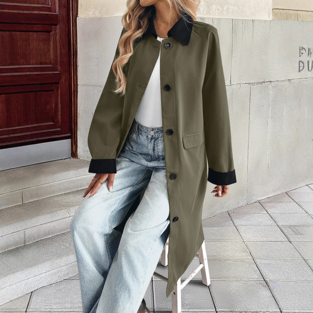 Women's long trench coat with contrast collar and cuffed sleeves Mune Fashion