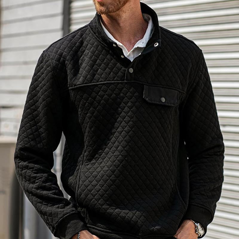 Men's quilted sweatshirt with stand-up collar, half zip and chest pocket Mune Fashion