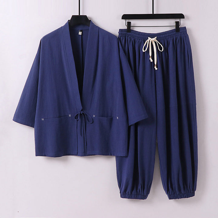 Unisex Lockeres Kimono Loungewear Set made of breathable cotton blend with drawstring waist and gathered ankles Mune Fashion