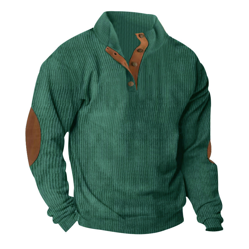 Men's ribbed knit sweater with stand-up collar and decorative elbow patches Mune Fashion