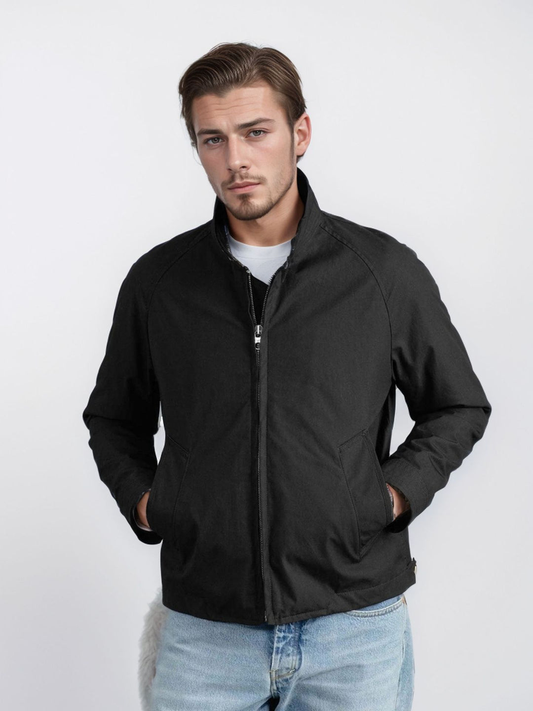 Men's Lightweight Bomber Jacket with Cord Collar and Zipper Mune Fashion