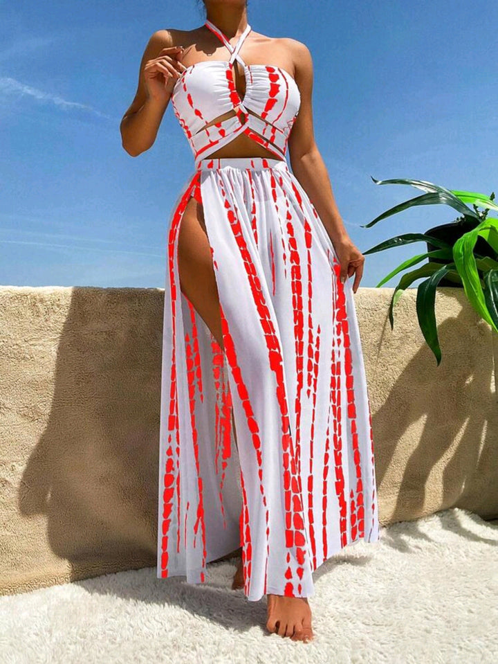 Women's Airy Beach Dress with Deep Neckline and Side Slit Mune Fashion