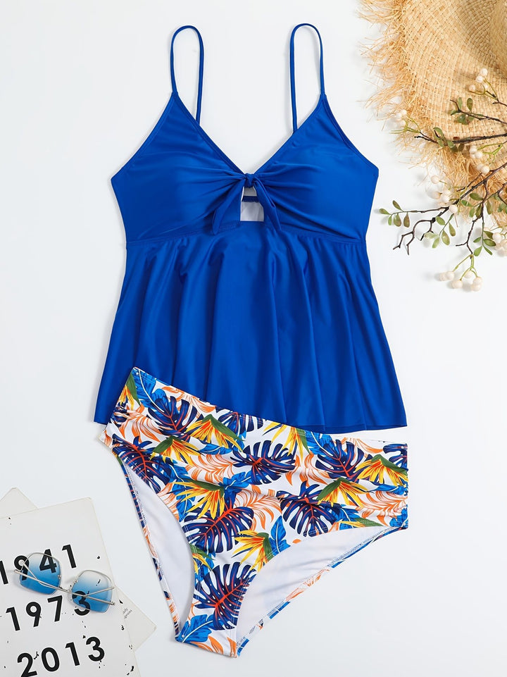 Women's Tankini Set with Fashionable Floral Design and Adjustable Straps Mune Fashion
