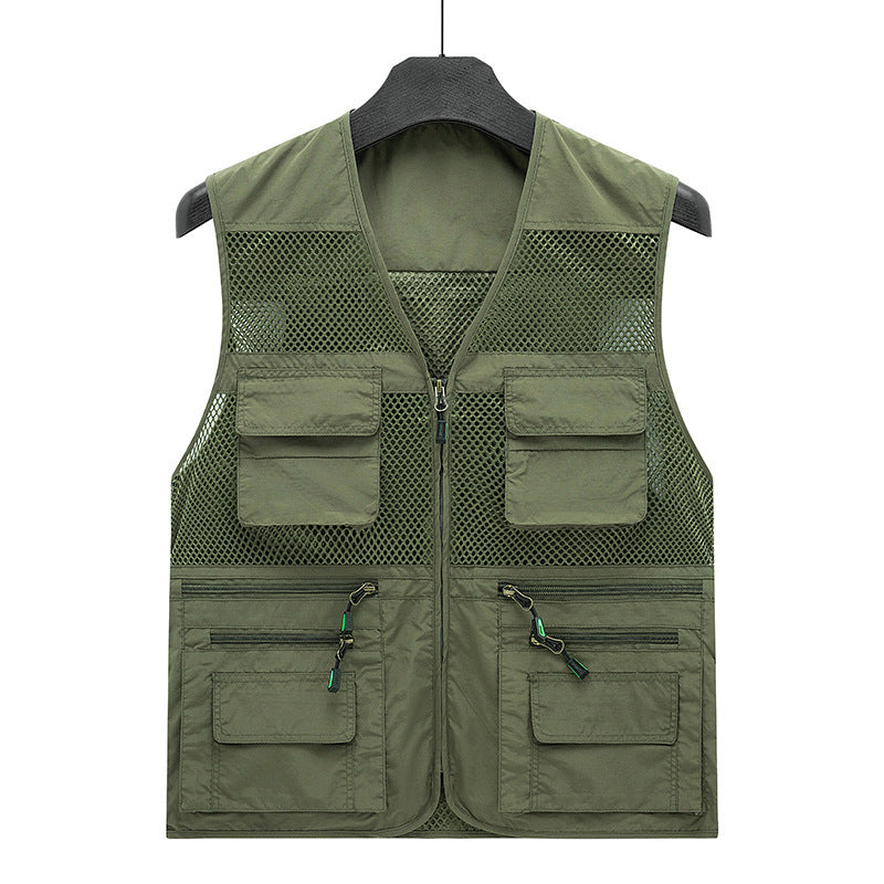 Men's breathable mesh outdoor vest with multifunctional pockets and front zipper Mune Fashion