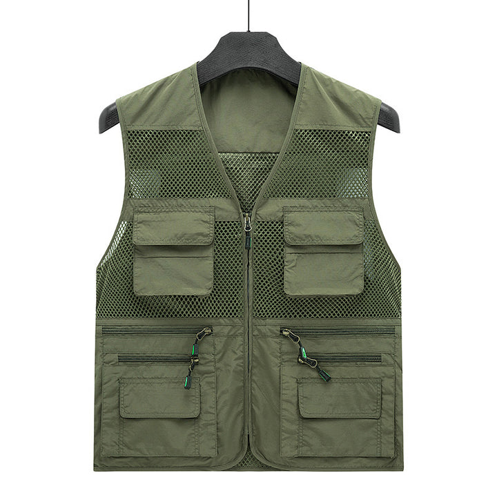 Men's breathable mesh outdoor vest with multifunctional pockets and front zipper Mune Fashion