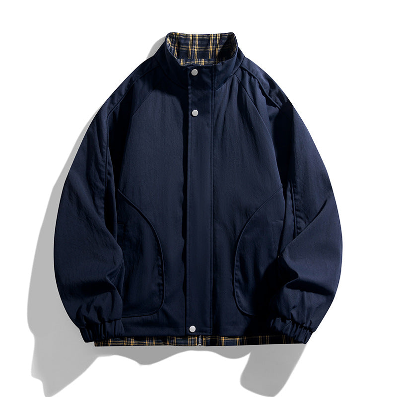 Men's Lightweight Oversized Harrington Jacket with Checkered Lining, Raglan Sleeves and Elastic Cuffs Mune Fashion