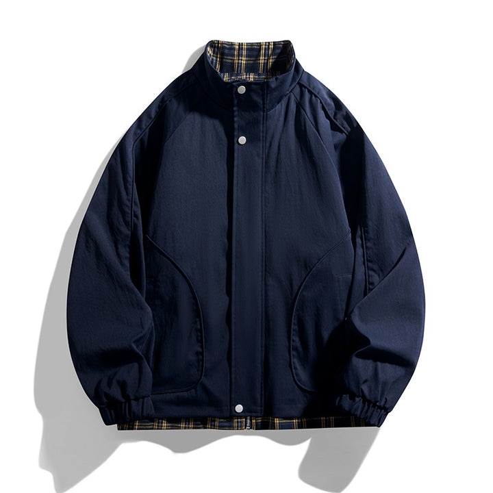 Men's Lightweight Oversized Harrington Jacket with Checkered Lining, Raglan Sleeves and Elastic Cuffs Mune Fashion
