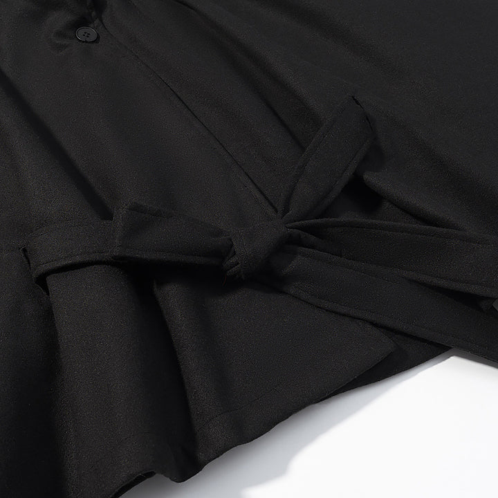 Women's short cape with stand-up collar, concealed button placket, and waist tie belt Mune Fashion