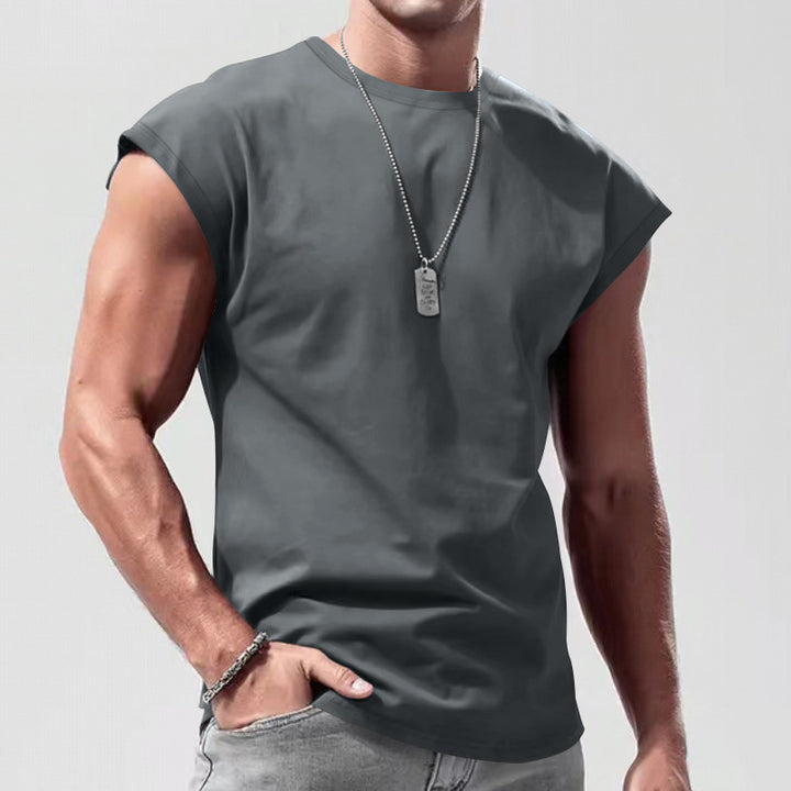 Men's fitted sleeveless muscle shirt made of cotton blend with wide shoulder sections Mune Fashion