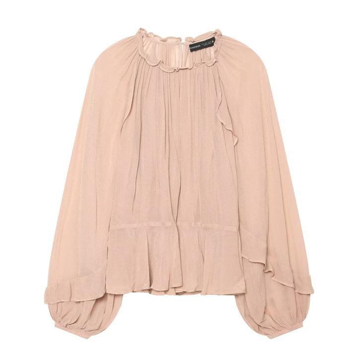 Women Pleated Chiffon Blouse with Ruffled Collar and Balloon Sleeves Mune Fashion