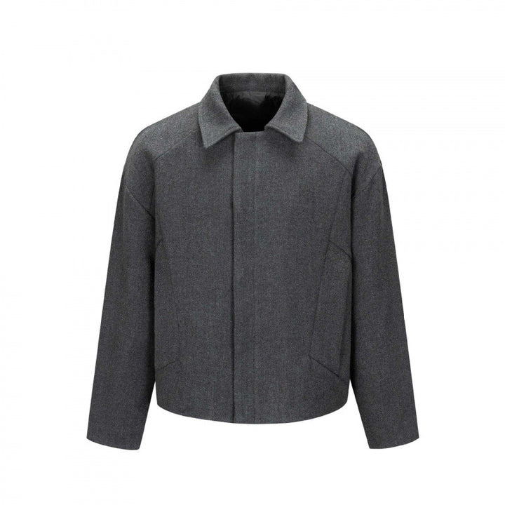 Men's Short Boxy Wool Blend Transitional Jacket with Concealed Button Placket and Raglan Sleeves Mune Fashion
