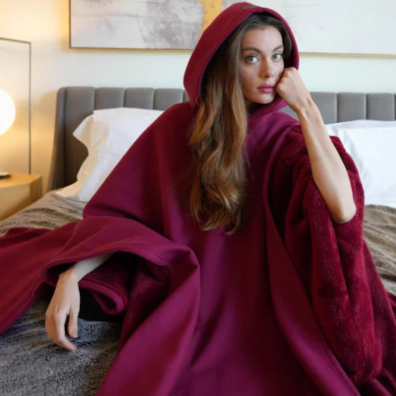 Unisex nan extra-large hooded poncho cuddly throw with microfleece lining and thermo heat storage Mune Fashion