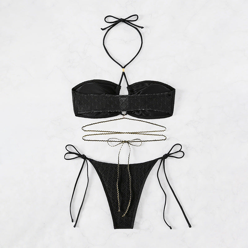 Women's bandeau bikini with adjustable tie bands and gold accents Mune Fashion