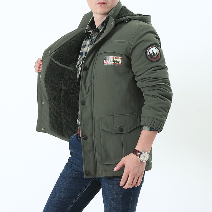 Men's Windproof Hooded Parka with Teddy Lining, Multiple Pockets and Patch Details Mune Fashion
