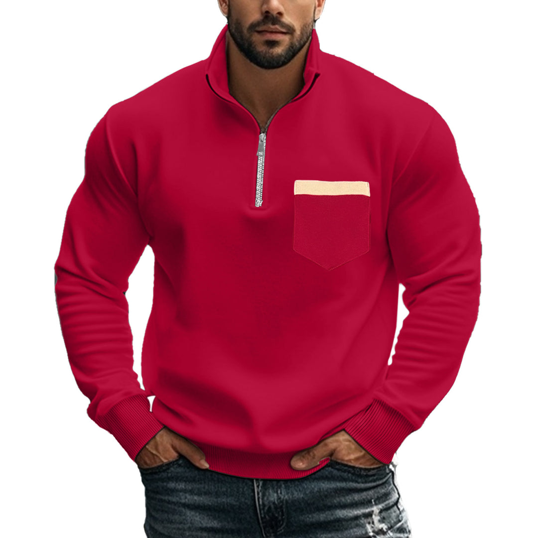 Men's brushed sweat half-zip with contrasting inner collar and elastic hem Mune Fashion