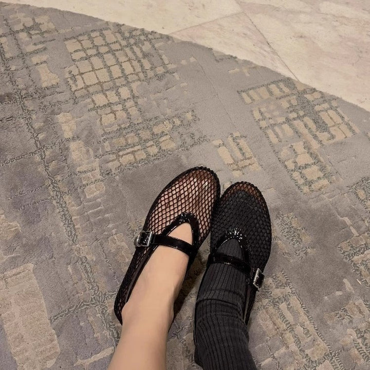 Damen Atmungsaktive Mary‑Jane‑Ballerinas mit Netz‑Mesh‑Obermaterial und verstellbarem Schnallenriemen Mune Fashion