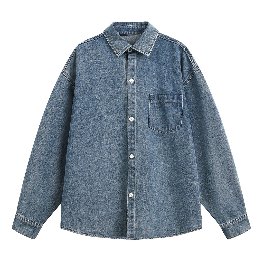 Unisex Loose fit denim shirt jacket with contrast stitching and patch breast pocket Mune Fashion