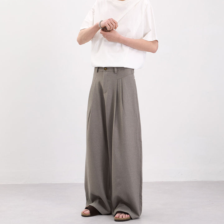 Men's Wide Draped Suit Trousers with Double Pleats and Floor-Length Palazzo Silhouette Mune Fashion