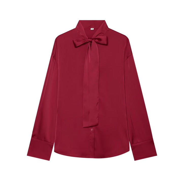 Women's blouse with bow collar and flowing satin look Mune Fashion