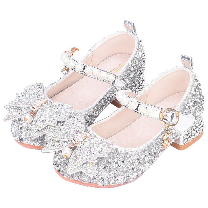 Girls Glittering Mary Jane Shoes with Decorative Bows Mune Fashion