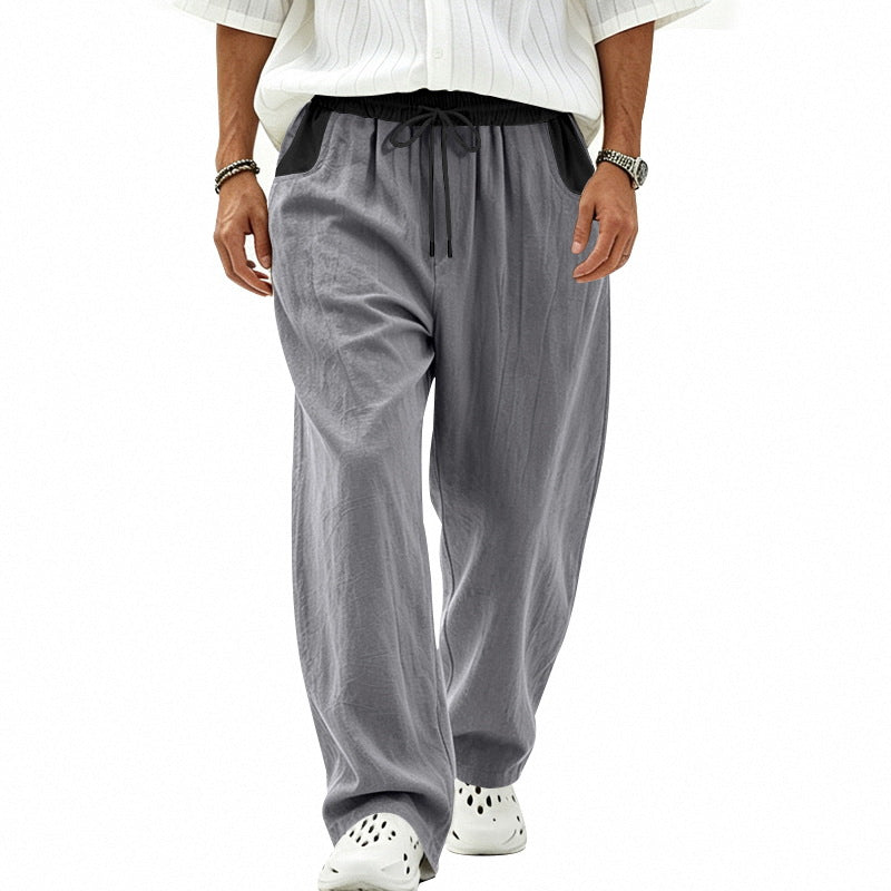 Men's Loose Fit Linen Blend Casual Pants with Elastic Drawstring and Side Pockets Mune Fashion
