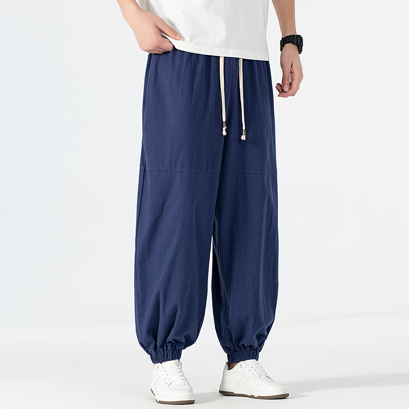 Men's loose-fitting linen-cotton sweatpants with drawstring and gathered leg cuffs Mune Fashion