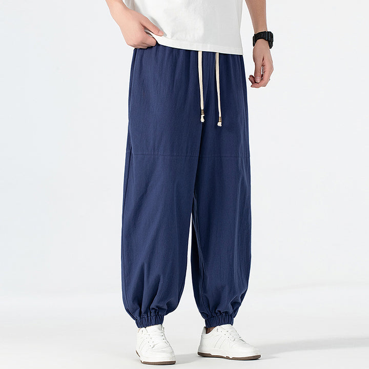 Men's loose-fitting linen-cotton sweatpants with drawstring and gathered leg cuffs Mune Fashion