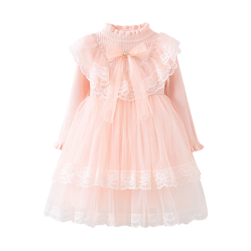 Girls Festive Dress with Ruffled Collar and Tulle Skirt Mune Fashion