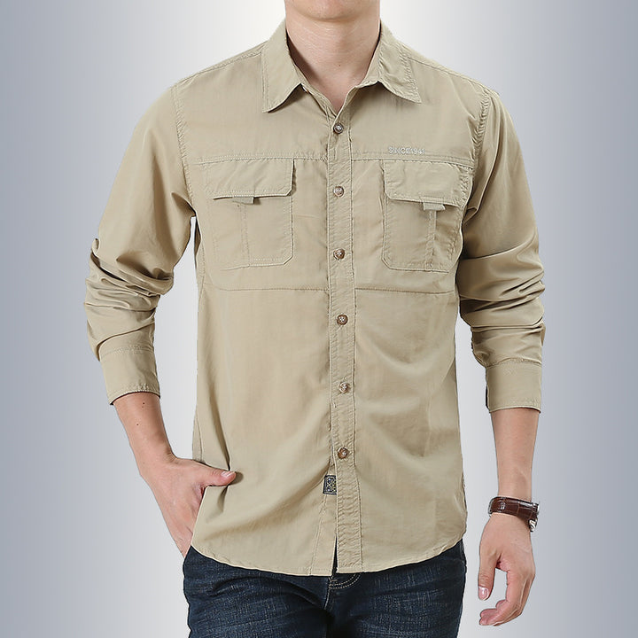 Men's lightweight utility long-sleeve shirt with double chest pockets and continuous button placket Mune Fashion
