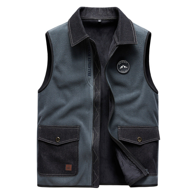 Men's fleece vest in utility look with shirt collar, zipper and flap pockets Mune Fashion