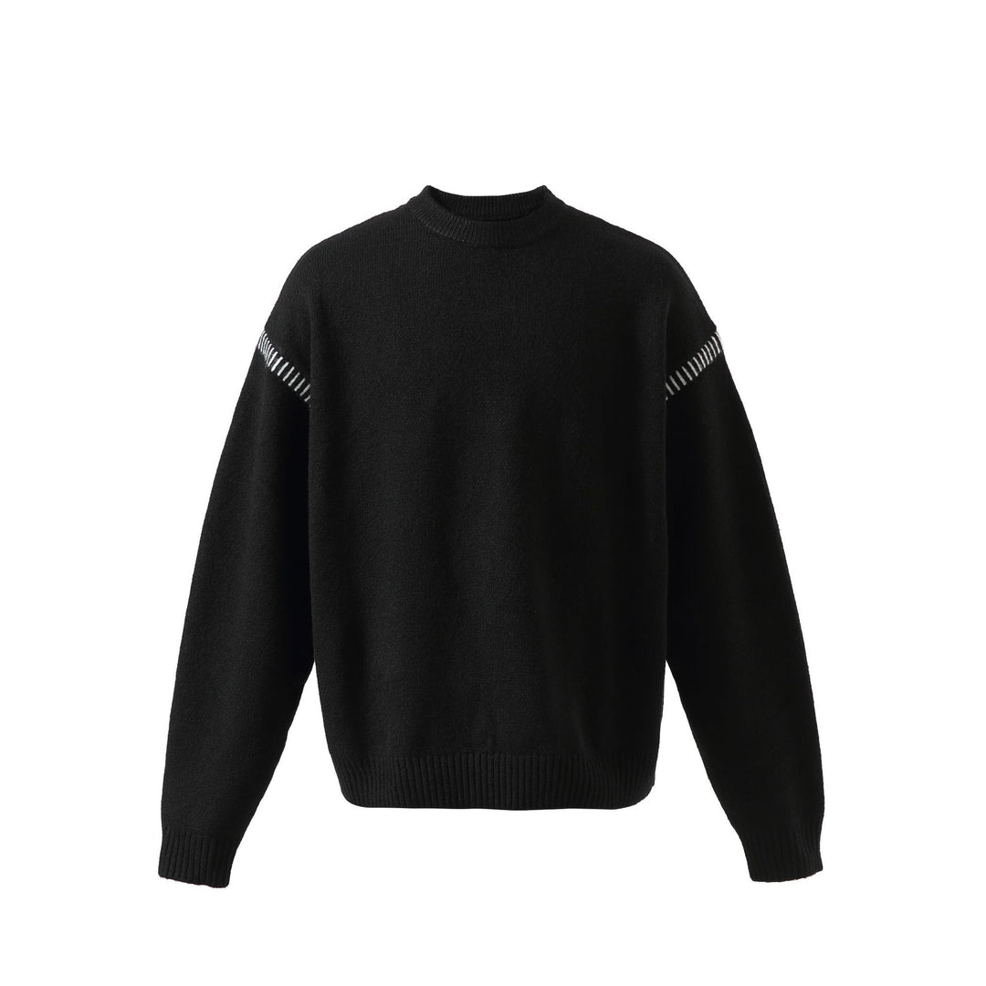 Women's Soft Oversized Wool Blend Sweater with Round Neckline and Decorative Shoulder Seam Mune Fashion