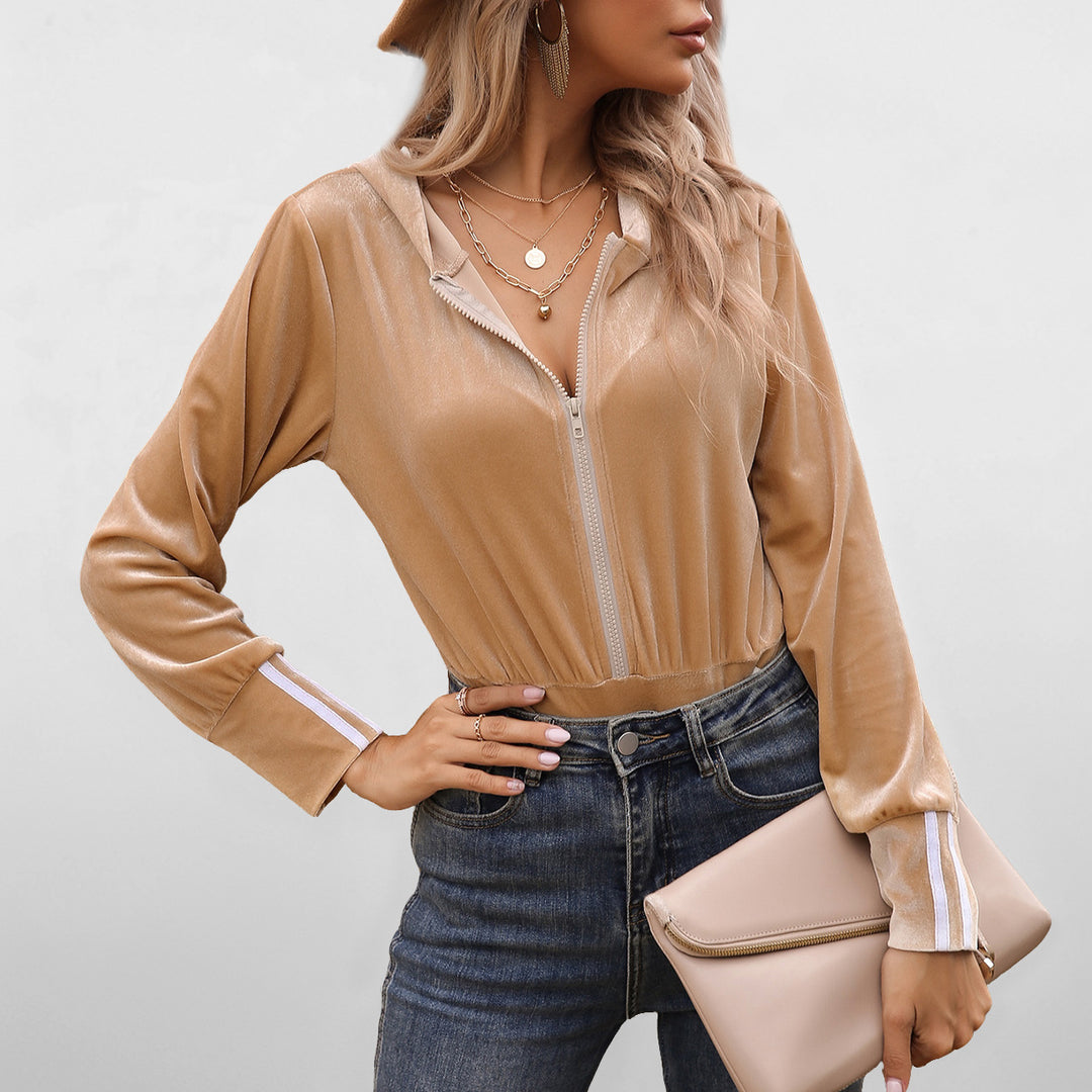 Women's Sporty Long Sleeve Top with Zipper Mune Fashion