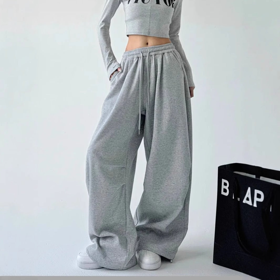 Women wide high waist lounge pants made of soft cotton blend with drawstring and side pockets Mune Fashion