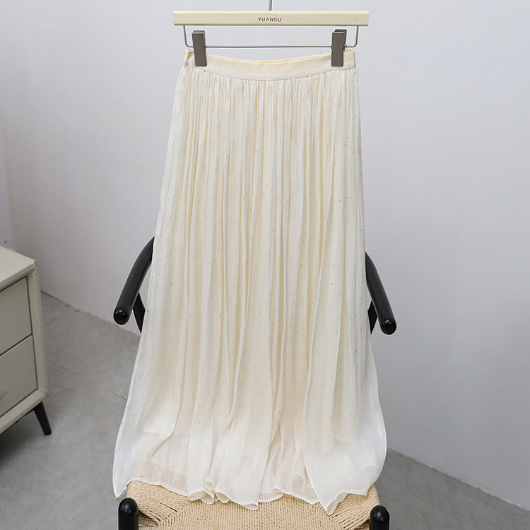 Women's pleated maxi skirt with subtle rhinestone details and elasticated comfort waistband Mune Fashion