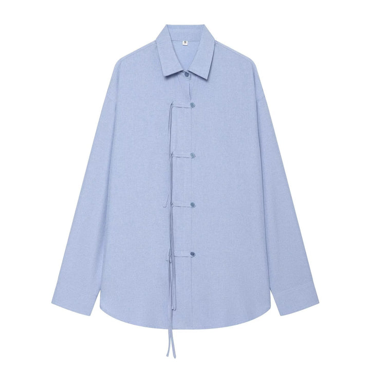 Women's Oversized Shirt with Tie Loops, Concealed Button Placket and Drawstring Hem Mune Fashion