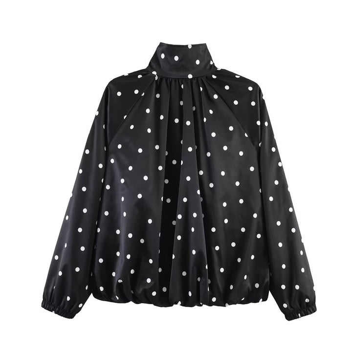 Women's Lightweight Water-Resistant Bomber Jacket with Stand Collar and Polka Dot Pattern Mune Fashion