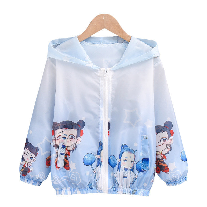 Unisex nan lightweight children's rain jacket with hood and cartoon motif water-repellent windproof Mune Fashion