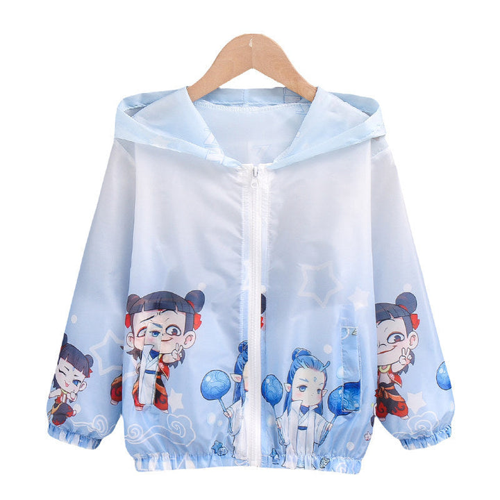 Unisex nan lightweight children's rain jacket with hood and cartoon motif water-repellent windproof Mune Fashion