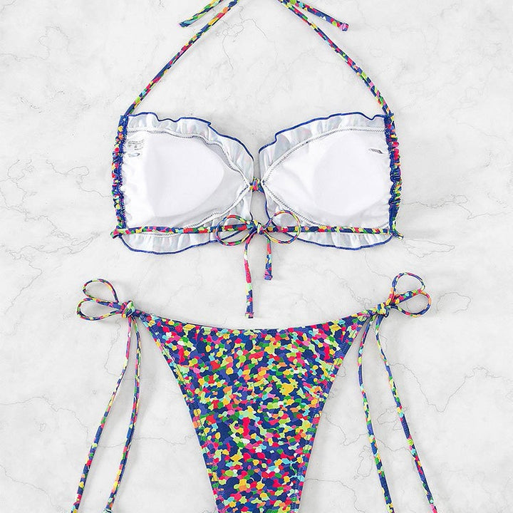 Women's triangle bikini set with floral pattern and adjustable straps Mune Fashion